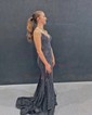 Black Mermaid V-neck Jersey Beaded Prom Dresses
