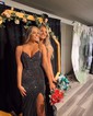 Black Mermaid V-neck Jersey Beaded Prom Dresses