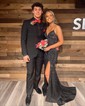 Black Mermaid V-neck Jersey Beaded Prom Dresses