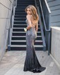 Black Mermaid V-neck Jersey Beaded Prom Dresses