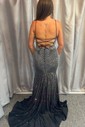 Black Mermaid V-neck Jersey Beaded Prom Dresses