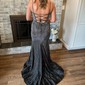 Black Mermaid V-neck Jersey Beaded Prom Dresses