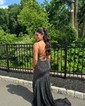 Black Mermaid V-neck Jersey Beaded Prom Dresses