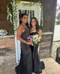 Black Mermaid V-neck Jersey Beaded Prom Dresses