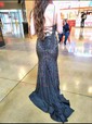 Black Mermaid V-neck Jersey Beaded Prom Dresses