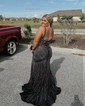 Black Mermaid V-neck Jersey Beaded Prom Dresses