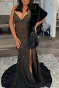 Black Mermaid V-neck Jersey Beaded Prom Dresses