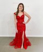 Mermaid Off-the-shoulder Sparkly Sequin Prom Dresses With Appliques