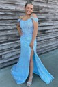 Mermaid Square Neck Lace Corset Prom Dresses With Appliques