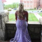 Mermaid Square Neck Lace Tulle Prom Dresses With Appliques
