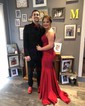 Mermaid V-neck Jersey Cut Out Beaded Prom Dresses