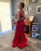 Mermaid V-neck Jersey Cut Out Beaded Prom Dresses