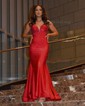 Mermaid V-neck Jersey Cut Out Beaded Prom Dresses