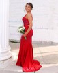 Mermaid V-neck Jersey Cut Out Beaded Prom Dresses
