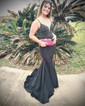 Mermaid V-neck Jersey Cut Out Beaded Prom Dresses