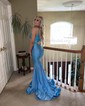 Mermaid V-neck Jersey Cut Out Beaded Prom Dresses