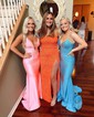 Mermaid V-neck Jersey Cut Out Beaded Prom Dresses