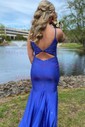 Mermaid V-neck Jersey Cut Out Beaded Prom Dresses