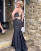Mermaid V-neck Jersey Cut Out Beaded Prom Dresses
