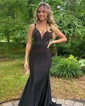 Mermaid V-neck Jersey Cut Out Beaded Prom Dresses