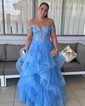 Princess Off-the-shoulder Tulle Ruffle Prom Dresses With Appliques