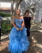 Princess Off-the-shoulder Tulle Ruffle Prom Dresses With Appliques