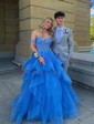Princess Off-the-shoulder Tulle Ruffle Prom Dresses With Appliques