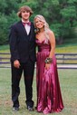 Sparkly A-line Cowl Neck Metallic Prom Dresses With Ruched