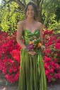 Sparkly A-line Cowl Neck Metallic Prom Dresses With Ruched