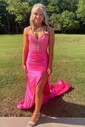 Mermaid Strapless Satin Cut Out Prom Dresses With Appliques