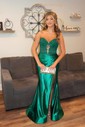 Mermaid Strapless Satin Cut Out Prom Dresses With Appliques