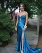 Mermaid Strapless Satin Cut Out Prom Dresses With Appliques