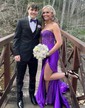 Mermaid Strapless Satin Cut Out Prom Dresses With Appliques