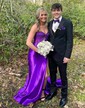 Mermaid Strapless Satin Cut Out Prom Dresses With Appliques