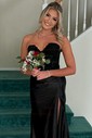 Mermaid Strapless Satin Cut Out Prom Dresses With Appliques