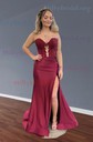 Mermaid Strapless Satin Cut Out Prom Dresses With Appliques