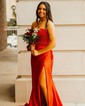 Mermaid Strapless Satin Cut Out Prom Dresses With Appliques