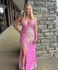 Mermaid V-neck Backless Sparkly Sequin Prom Dresses
