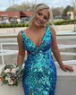 Mermaid V-neck Backless Sparkly Sequin Prom Dresses