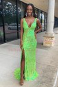 Mermaid V-neck Backless Sparkly Sequin Prom Dresses