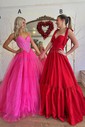 Ball Gown Strapless Tulle Corset Prom Dresses With Ruched