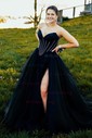 Ball Gown Strapless Tulle Corset Prom Dresses With Ruched