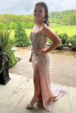 Sheath/Column Strapless Sparkly Sequin Prom Dresses With Beading