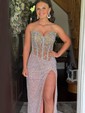 Sheath/Column Strapless Sparkly Sequin Prom Dresses With Beading