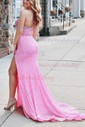 Sheath/Column V-neck Sparkly Sequin Prom Dresses With Beading