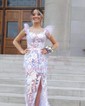 Sheath/Column Off-the-shoulder Sparkly Sequin Prom Dresses With Feather