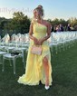 Daffodil A-line One Shoulder Chiffon Ruffle Prom Dresses