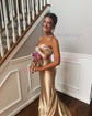 Sheath/Column Strapless Satin Prom Dresses With Ruched