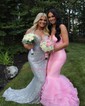 Mermaid Strapless Satin Tulle Ruffle Tiered Prom Dresse