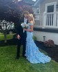 Sheath/Column Off-the-shoulder Tulle Lace 3D Floral Prom Dresses